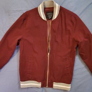 21 Men Maroon Zip Up Bomber Jacket Men's Small